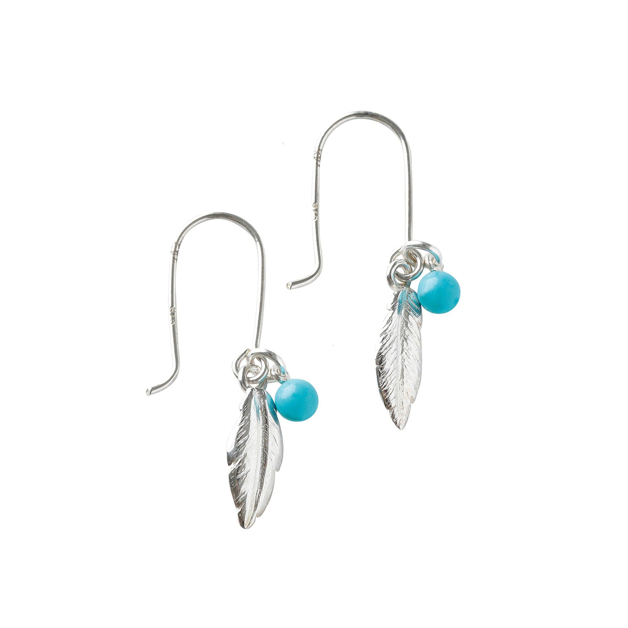 Boucles d'oreilles plumes argent et turquoise
