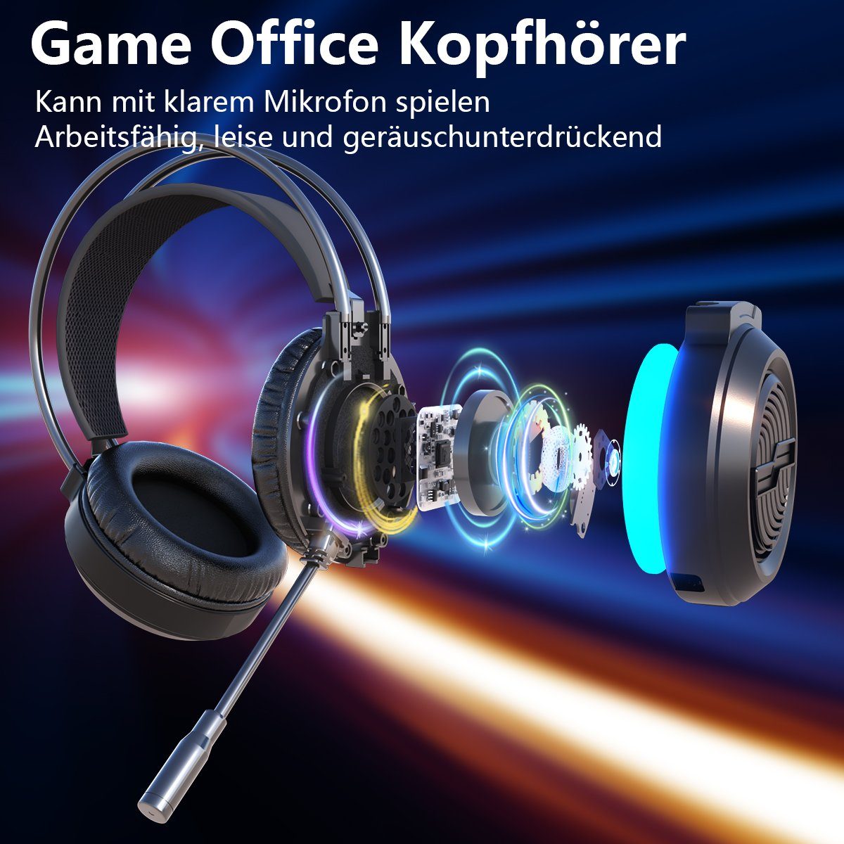 BUMHUM Gaming-Headset,Bunte LED-Beleuchtung, USB-Kabel Gaming-Headset (Over-Ear-Design: Gaming-Headset mit starkem Bass und Mikrofon)