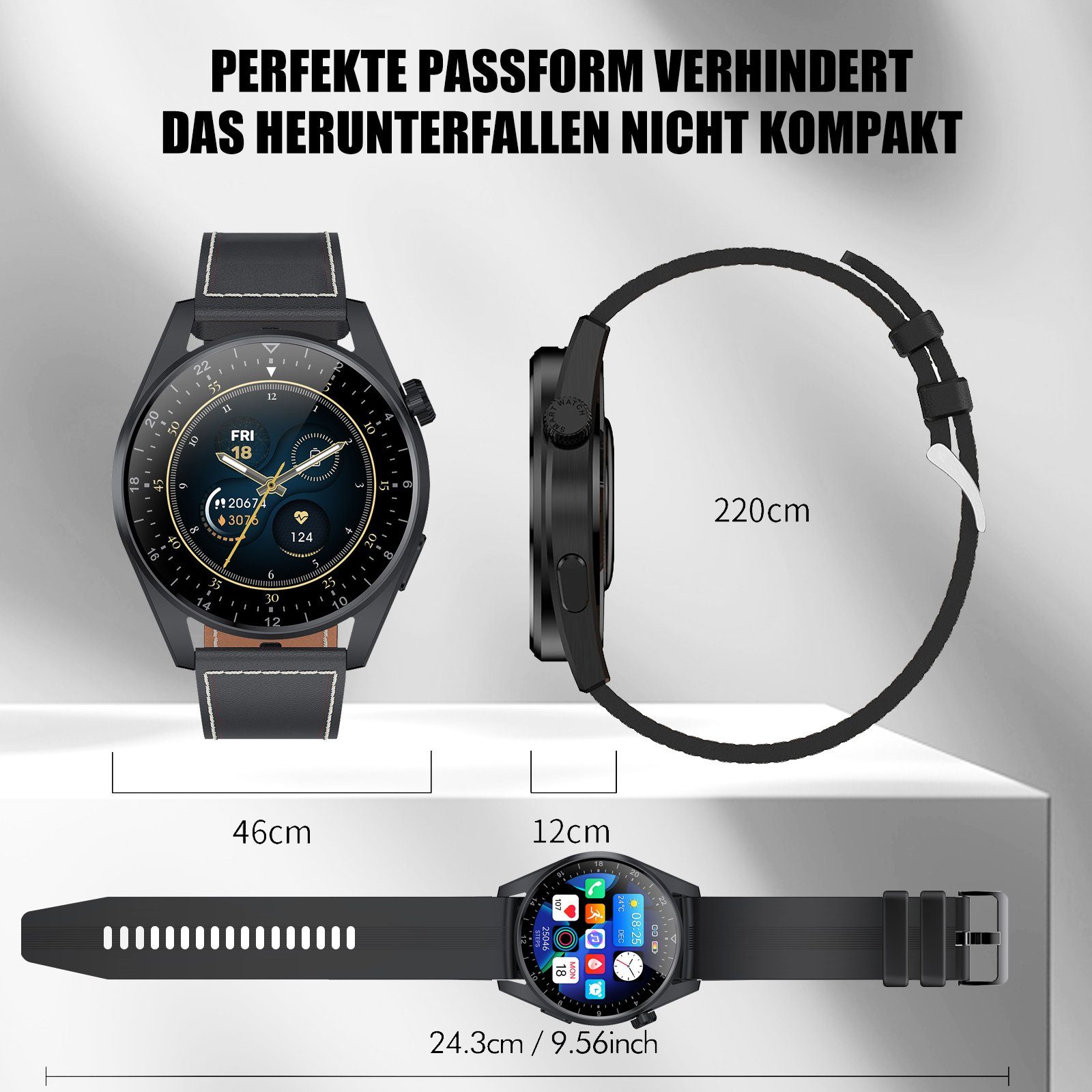 Tisoutec Smartwatch Damen Herren Smartwatch (Fitnessuhr mit Telefonfunktion/WhatsApp Notiz,Smartwatch Fitness Tracker Uhr IP68 Wasserdicht,1.36