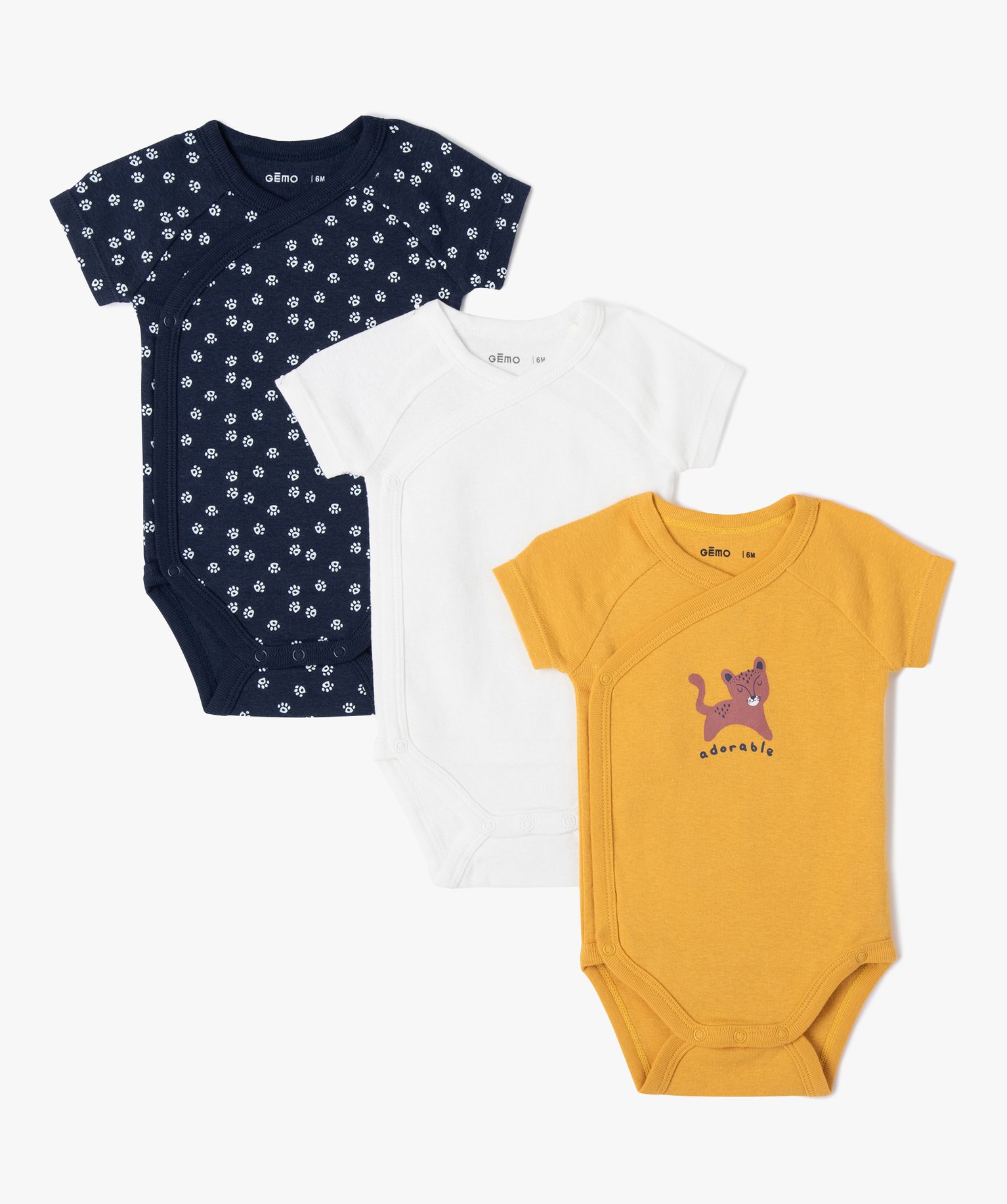 Bodies bébé manches courtes fermeture croisée (lot de 3) jaune | GEMO