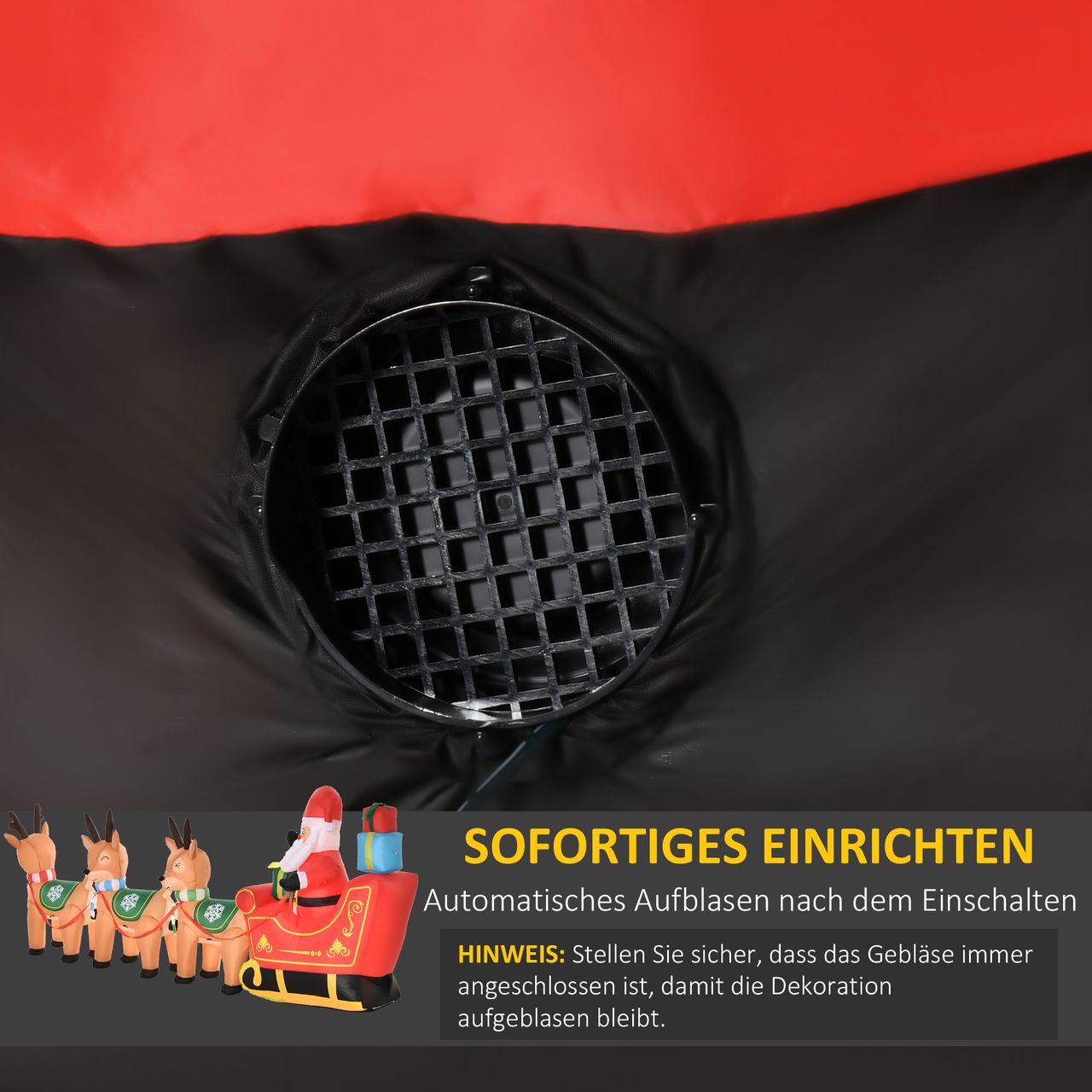 HOMCOM Aufblasbarer Weihnachtsmann auf Schlitten mit 3 Hirschen 1,3 m Weihnachtsdekoration mit Lichtern Weihnachten Gärten Dekoration automatisches Aufblasen wetterfest Polyester 319 x 59 x 132 cm