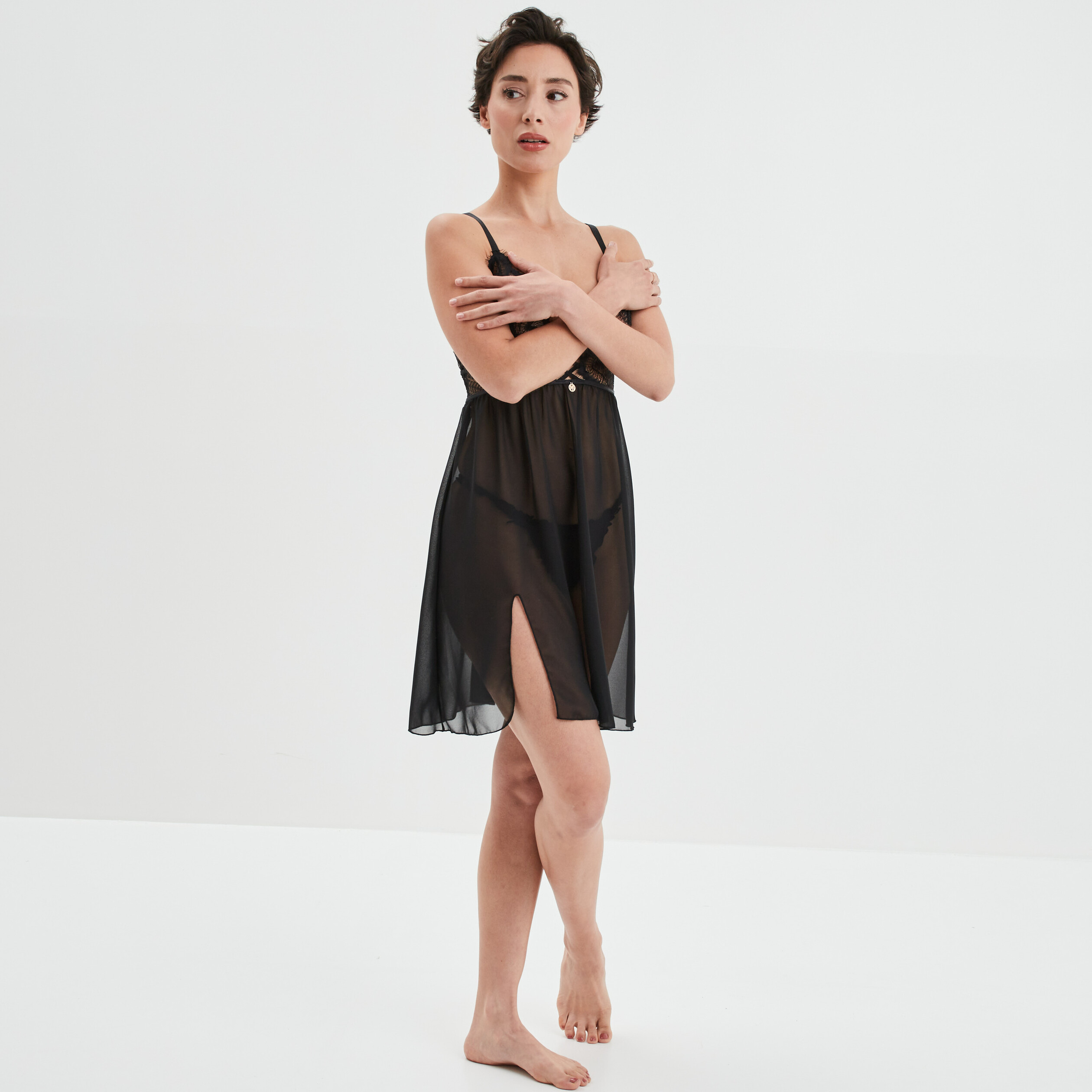 Nuisette dentelle et voile Mosquitos noir femme | La Halle