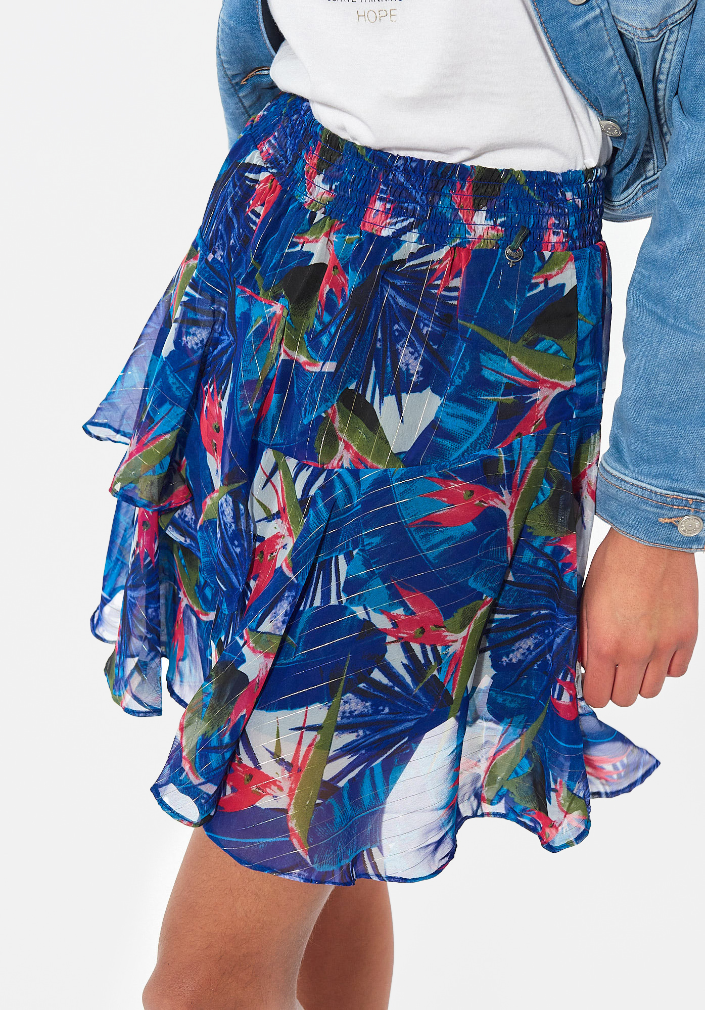 BIGUN  Jupe bleue fleurie en 100% polyester recyclé