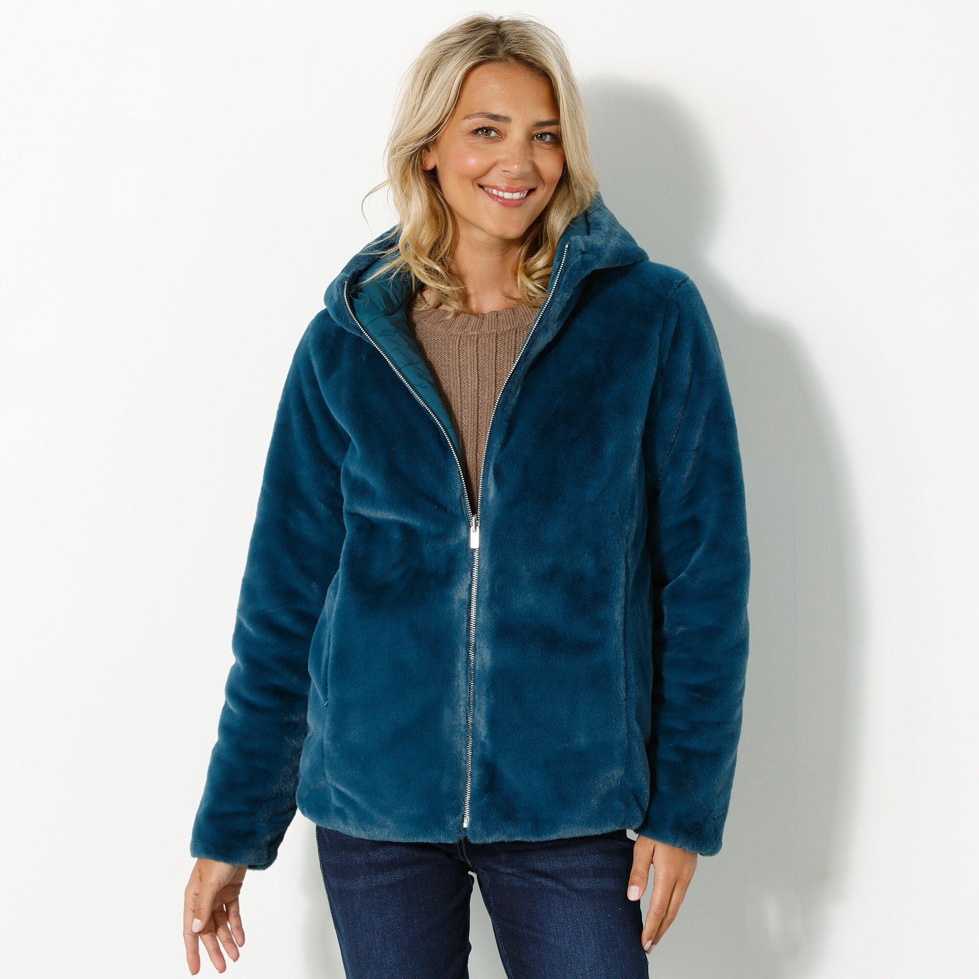 Veste fausse fourrure réversible en doudoune