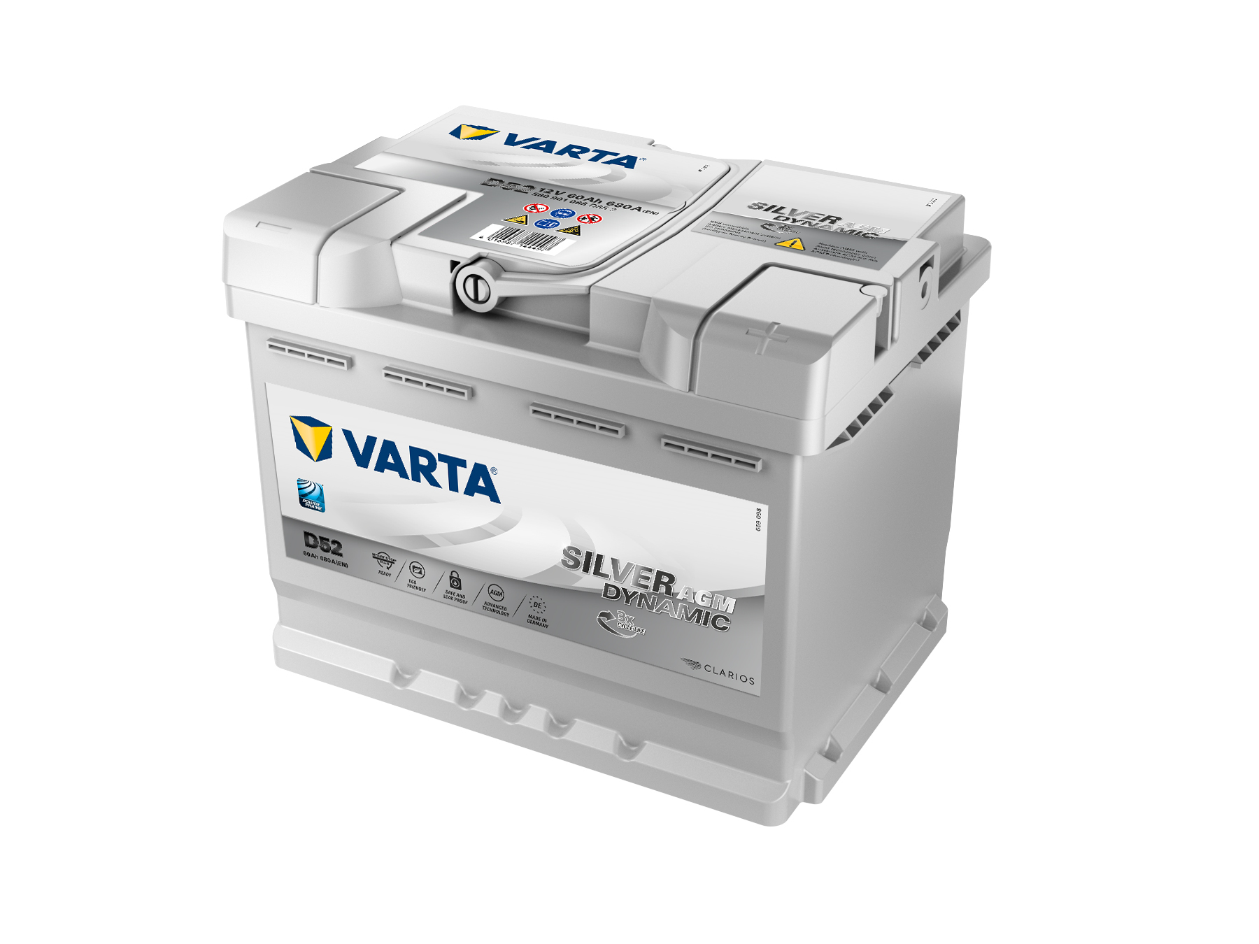 VARTA Silver Dynamic AGM Autobatterie speziell für Start-Stop-Technologie, D52, 560 901 068, 60 Ah, 680 A - ATU