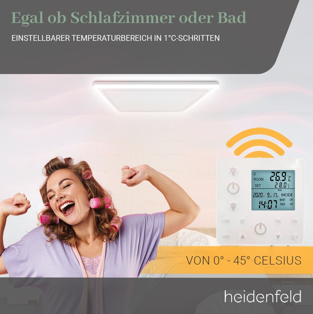 Heidenfeld Infrarotheizung 390 - 800 W Decken Elektroheizung HF-HP500 - 10 J. Garantie, Fernbedienung - Infrarot Heizkörper Elektroheizkörper Deckenheizung