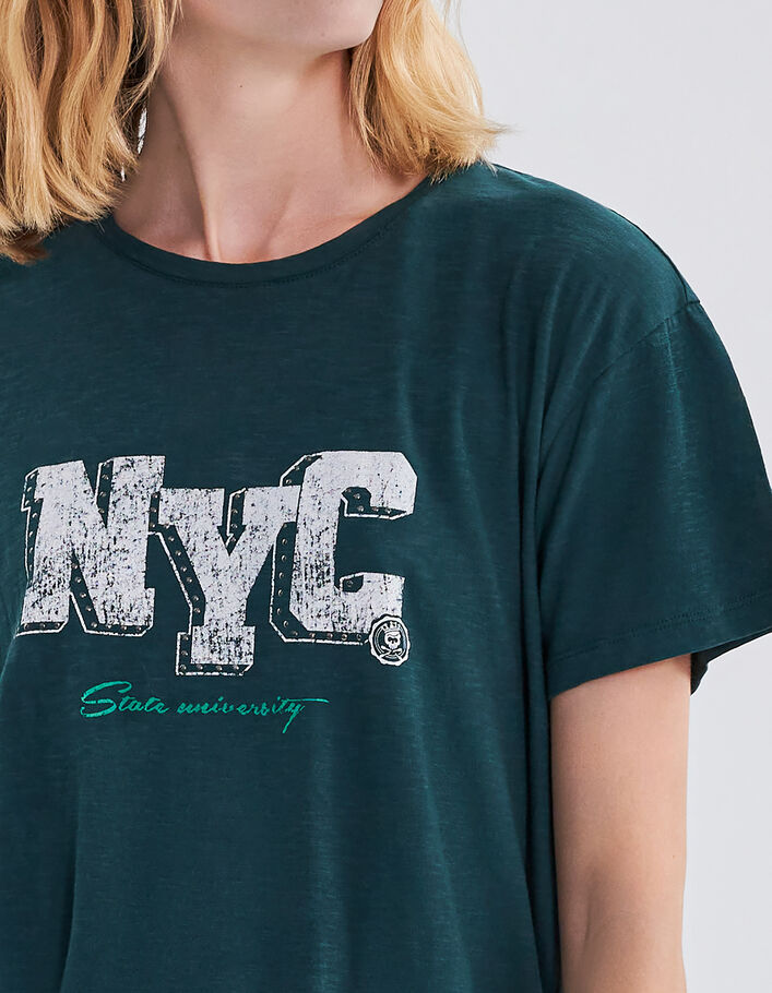 Tee-shirt vert canard bio à message clouté Femme
