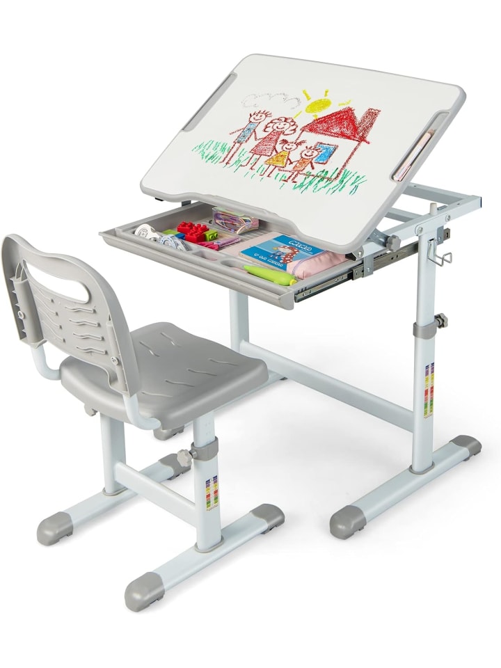 COSTWAY Schreibtisch mit Stuhl in Grau günstig kaufen onesize