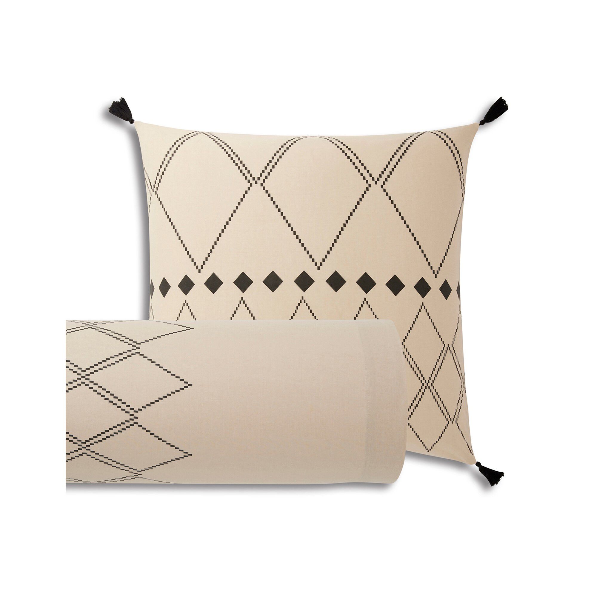 Linge de lit Massaï coton à motifs graphiques et finitions pompons