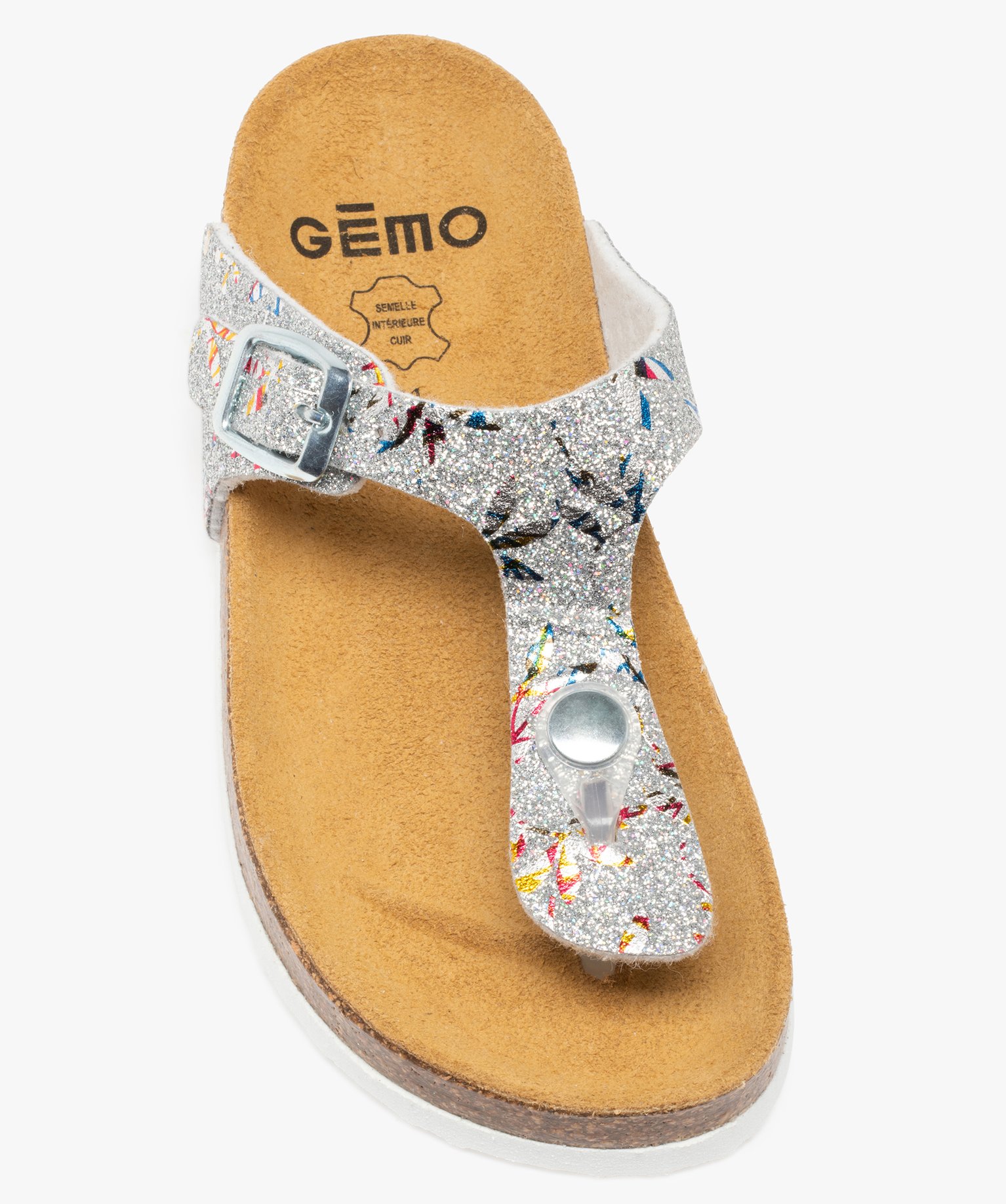 Sandales fille à entre-doigts et large bride en T ajustable argent | GEMO