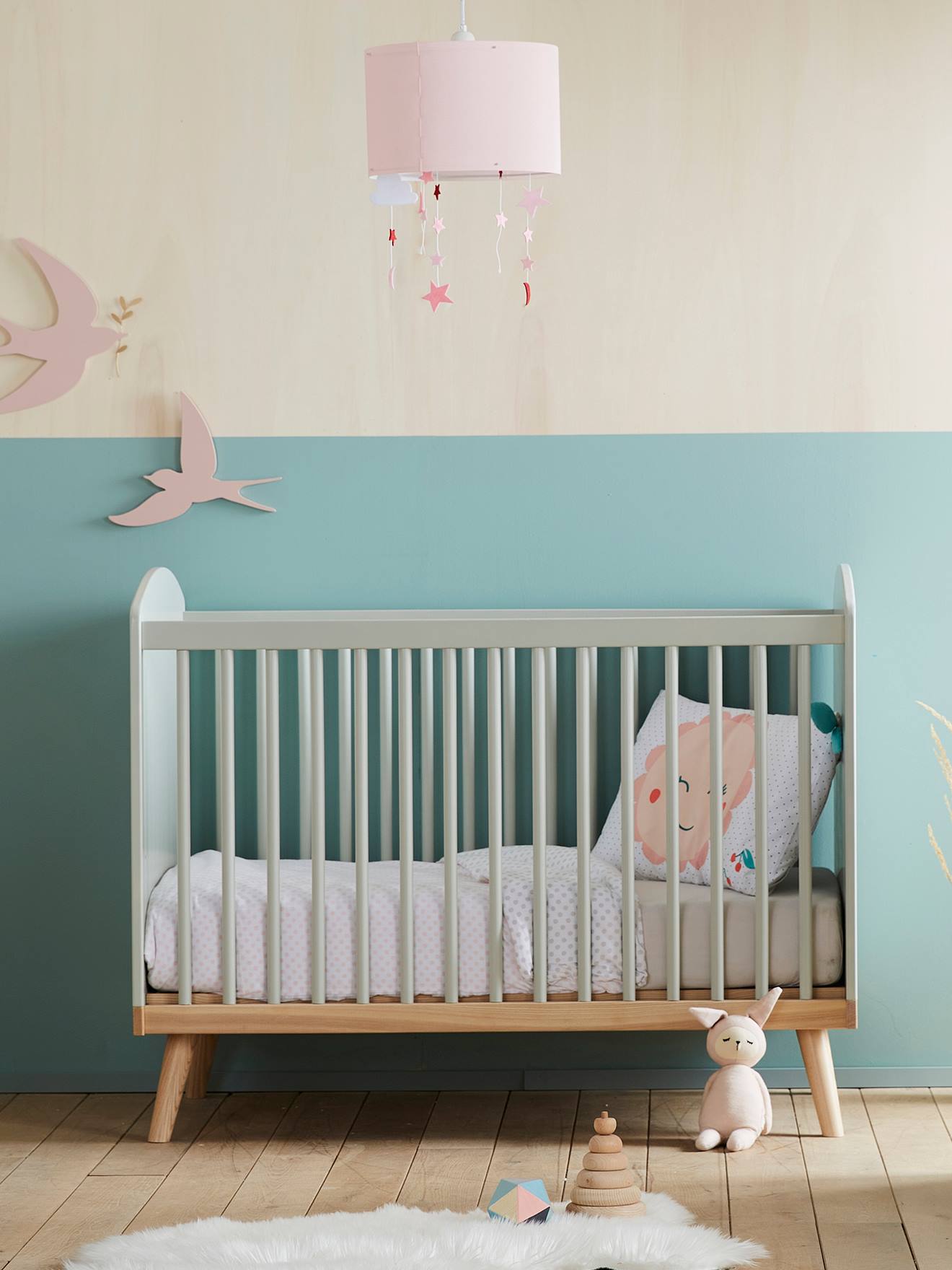 Vertbaudet Babybett KONFETTI mit höhenverstellbarem Lattenrost - weiß/natur