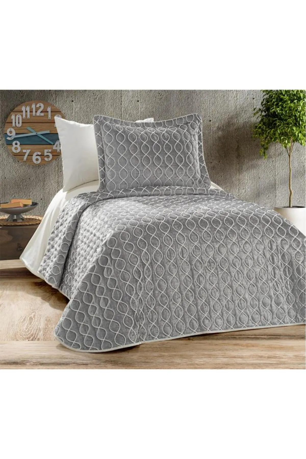 Çeyiz Diyarı  Brillance Tagesdecke für Einzelbett, Grau