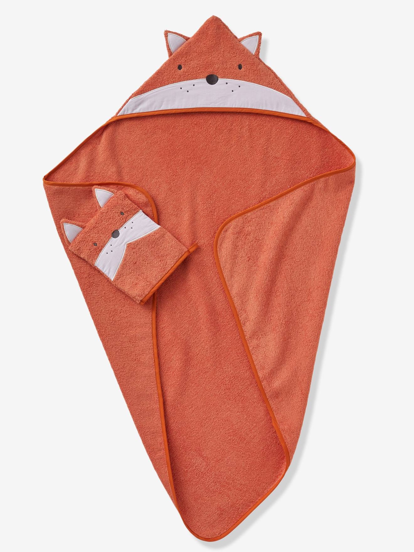 Coffret cape de bain + gant Renard terre cuite
