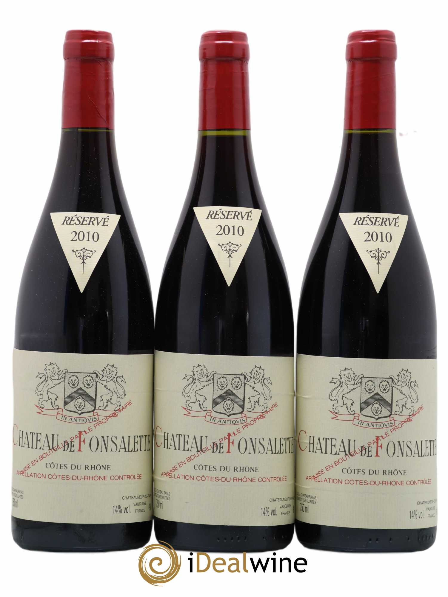 Côtes du Rhône Château de Fonsalette Emmanuel Reynaud  2010 - Lot de 3 Bouteilles
