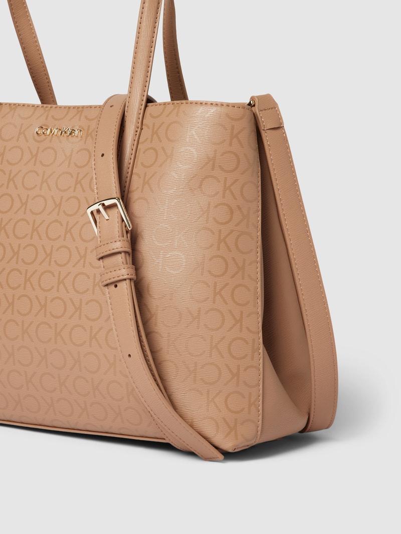 Tote Bag mit Allover-Logo in beige