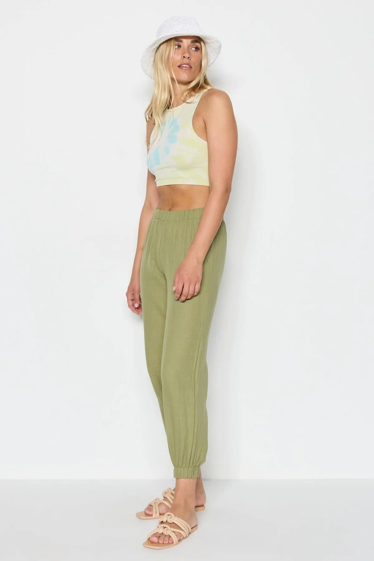 C&City  Damen-Jogginghose aus Bio-Baumwollmusselin mit elastischem Bein 743 Khaki