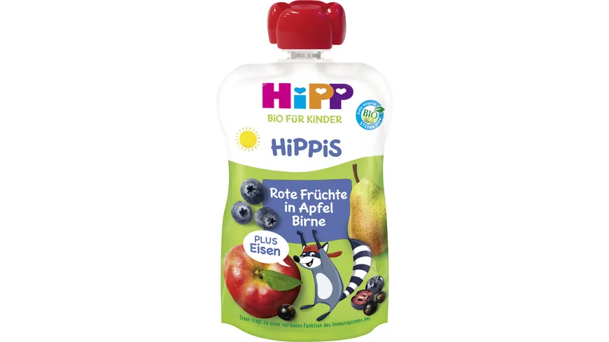 HiPP Bio für Kinder HiPPiS Frucht Plus Rote Früchte in Apfel Birne plus Eisen 100 g