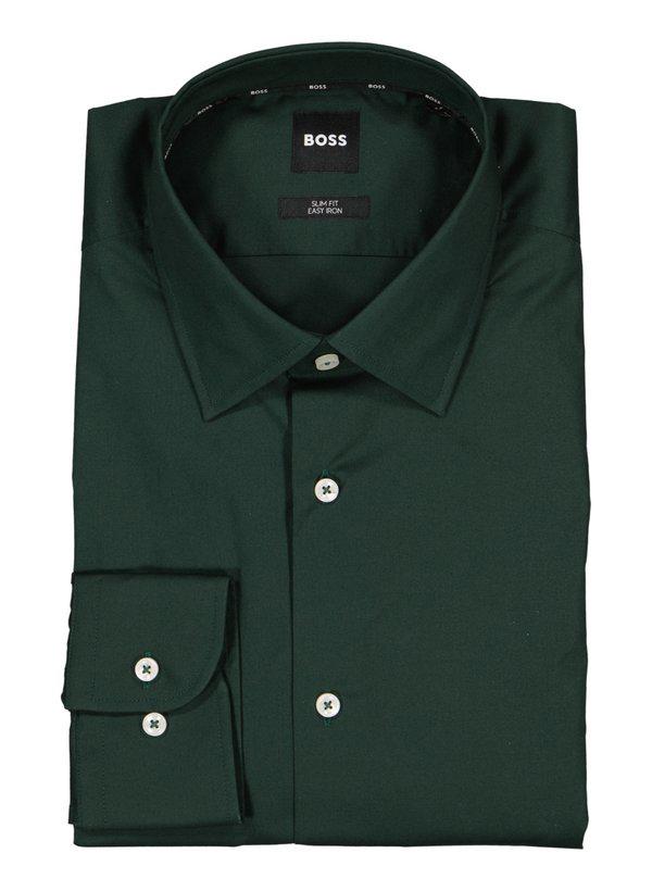 BOSS Black, Hemd Hank, Slim Fit, Baumwoll-Stretch, dunkelgrün