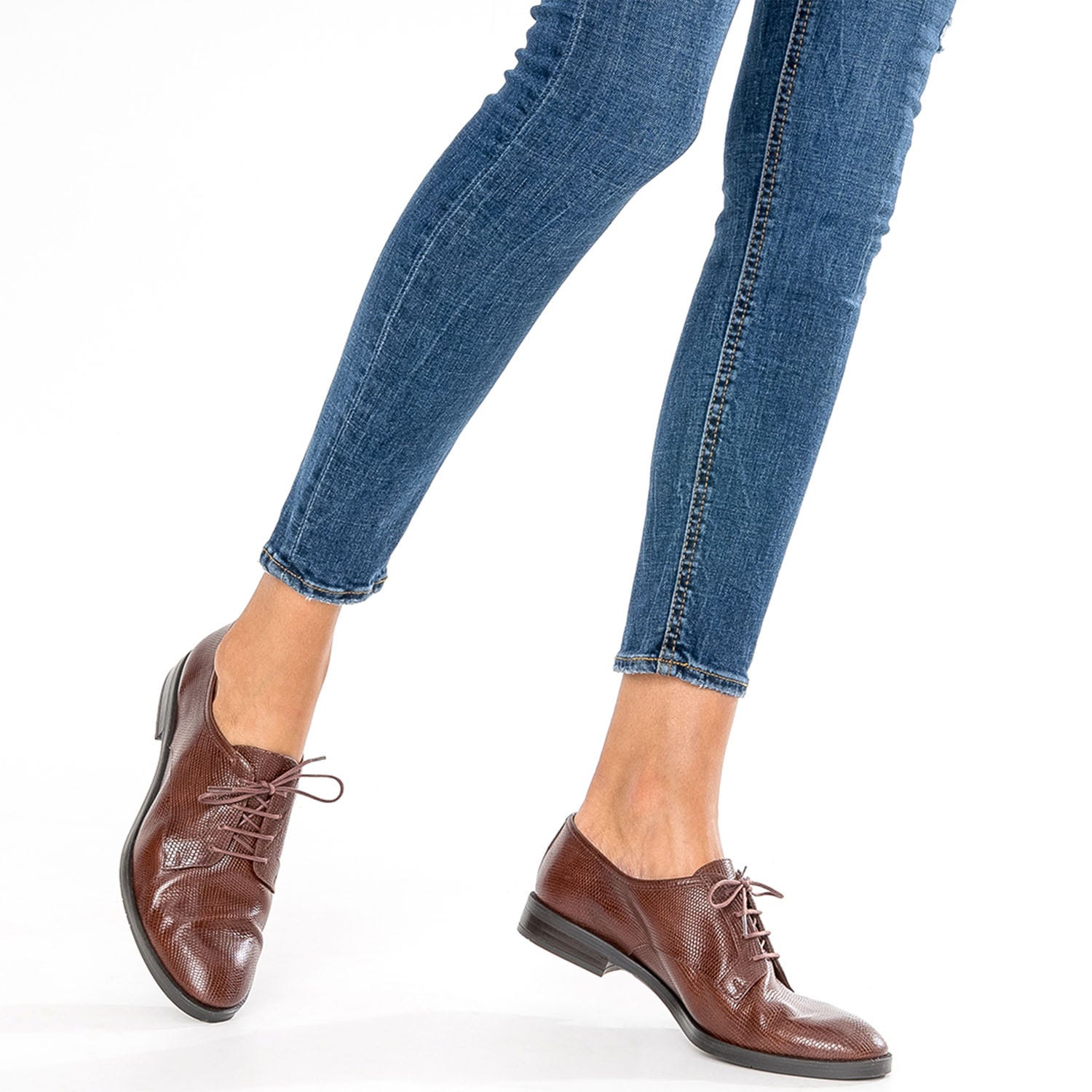 Derby ERAM FLEX cognac en cuir embossé