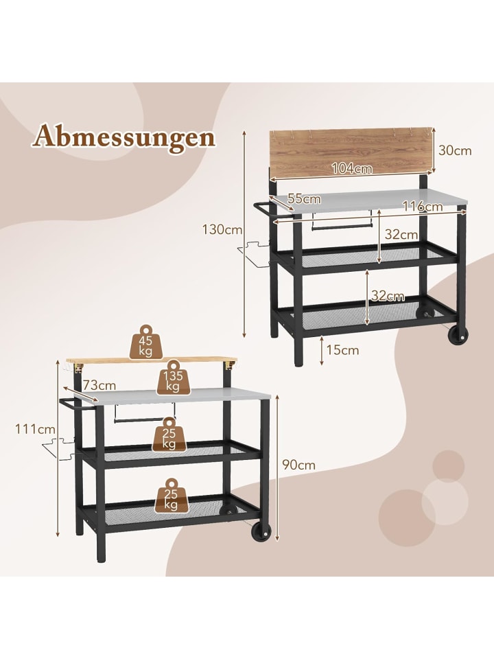 COSTWAY Grillwagen mit aufklappbarem Tisch in Schwarz günstig kaufen onesize