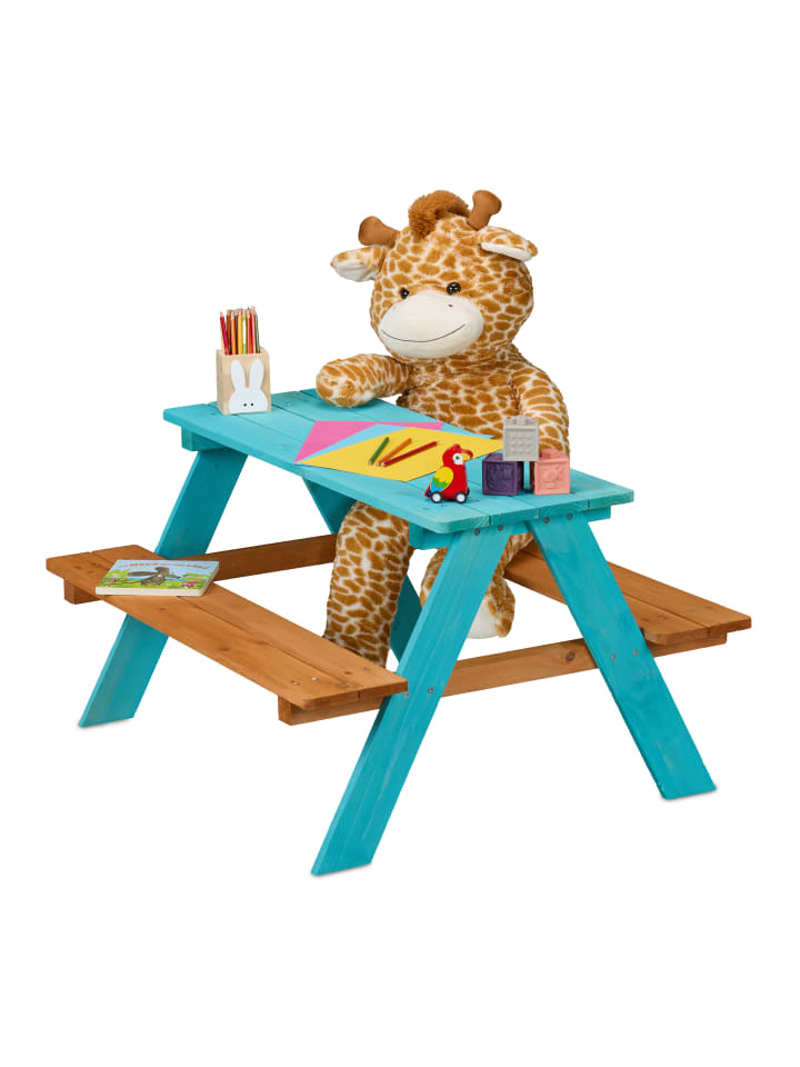 relaxdays Kindersitzgruppe in Blau/ Braun - (B)90 x (H)51 x (T)78 cm günstig kaufen onesize
