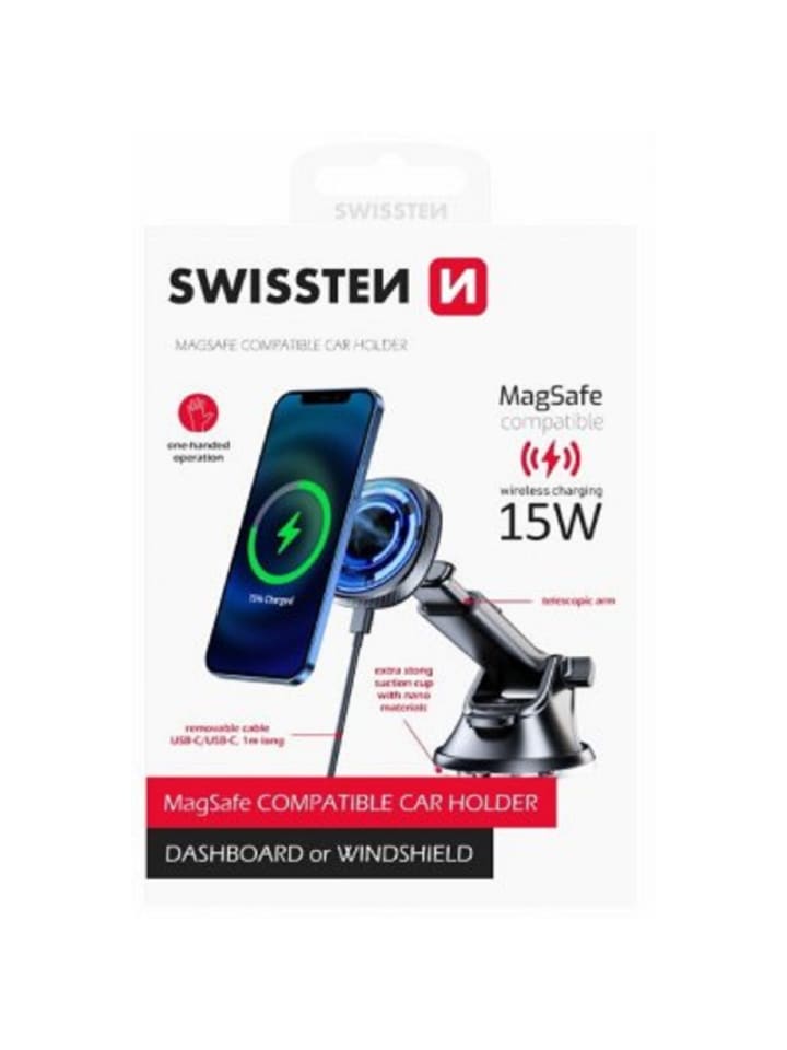Swissten 15W Drahtloser Ladehalter Magnetischer Auto-Halter in schwarz günstig kaufen 20 cm