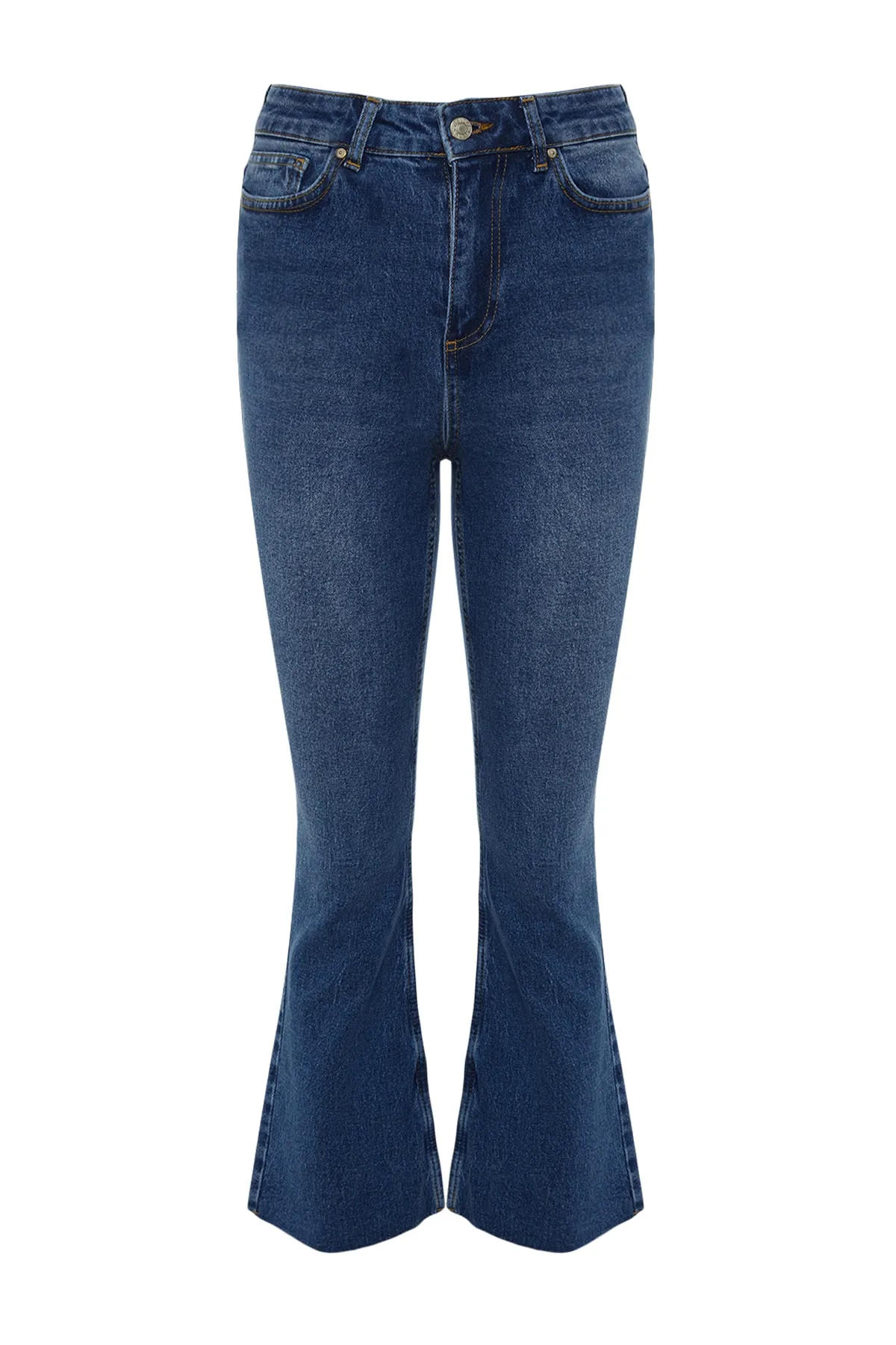 Trendyol Collection  Dunkelblaue High Waist Crop Flare Jeans TWOAW21JE0159