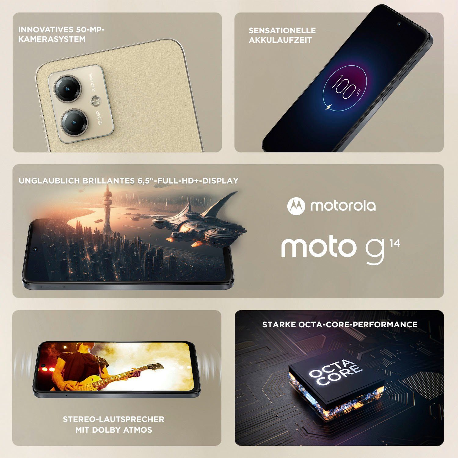 Motorola moto g14 Smartphone (16,51 cm/6,5 Zoll, 128 GB Speicherplatz, 50 MP Kamera)
