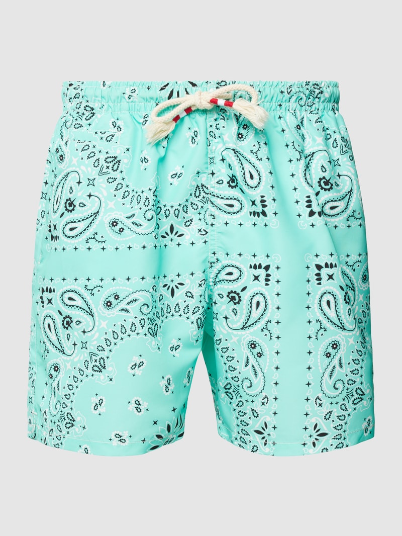 Badehose mit Allover-Print Modell 'CAPRESE' in türkis
