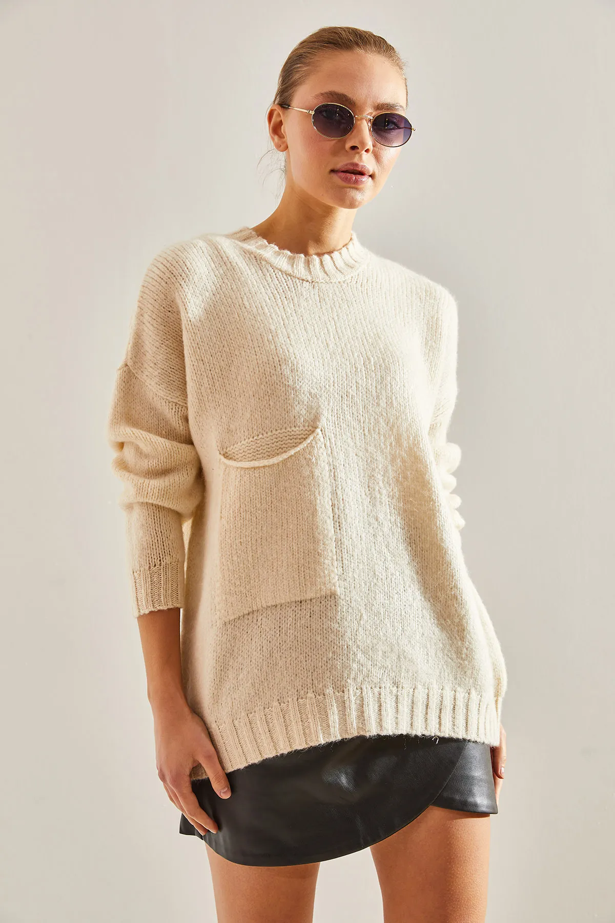 Bianco Lucci  Gemusterter Strickpullover für Damen mit großen Taschen
