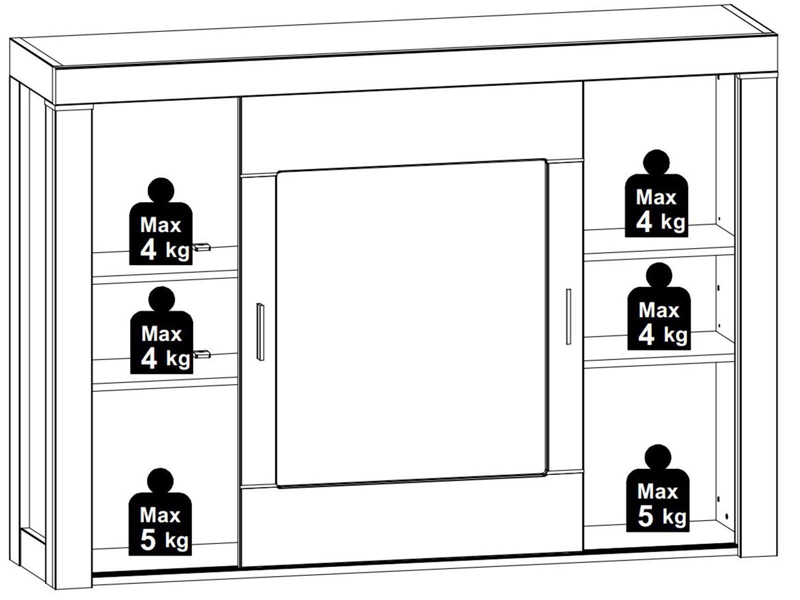 möbelando Buffet Gravesend Modernes Buffet in Haveleiche Nachbildung / Beton Oxid Nachbildung, Korpus aus Spanplatte, Front aus MDF bestehend aus 1 Sideboard und 1 Buffet-Aufsatz, inkl. LED-Beleuchtung. Breite 156 cm, Höhe 211 cm, Tiefe 42 cm