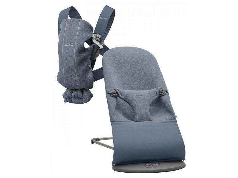 Pack nouveau-né (Transat bliss, Porte-bébé) bleu chiné, Jersey 3D