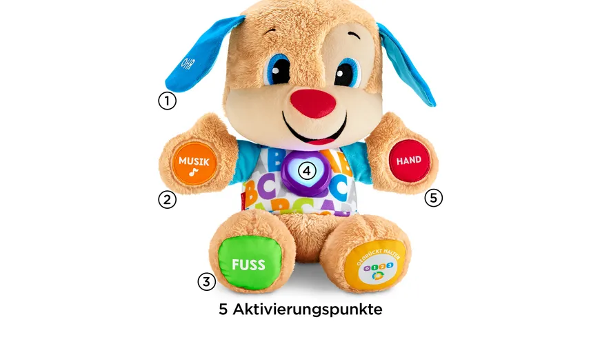 Fisher-Price Lernspaß Hündchen, Baby-Spielzeug mit Musik, Kuscheltier, Lernspielzeug