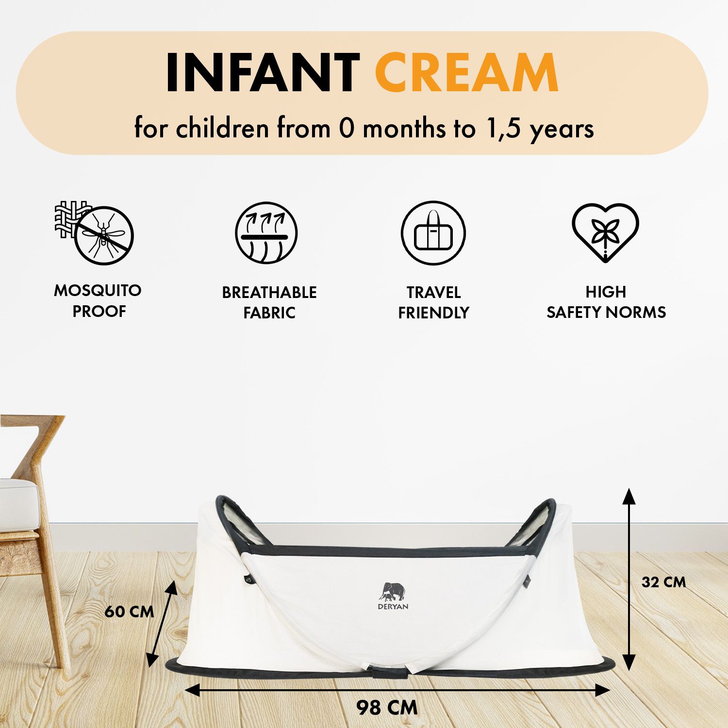 Deryan Infant Pop-Up BabyBox met klamboe