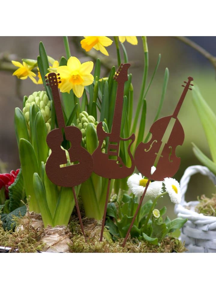 UNUS 3er Set Gartenstecker Rost Gitarren und Geige in Braun günstig kaufen onesize