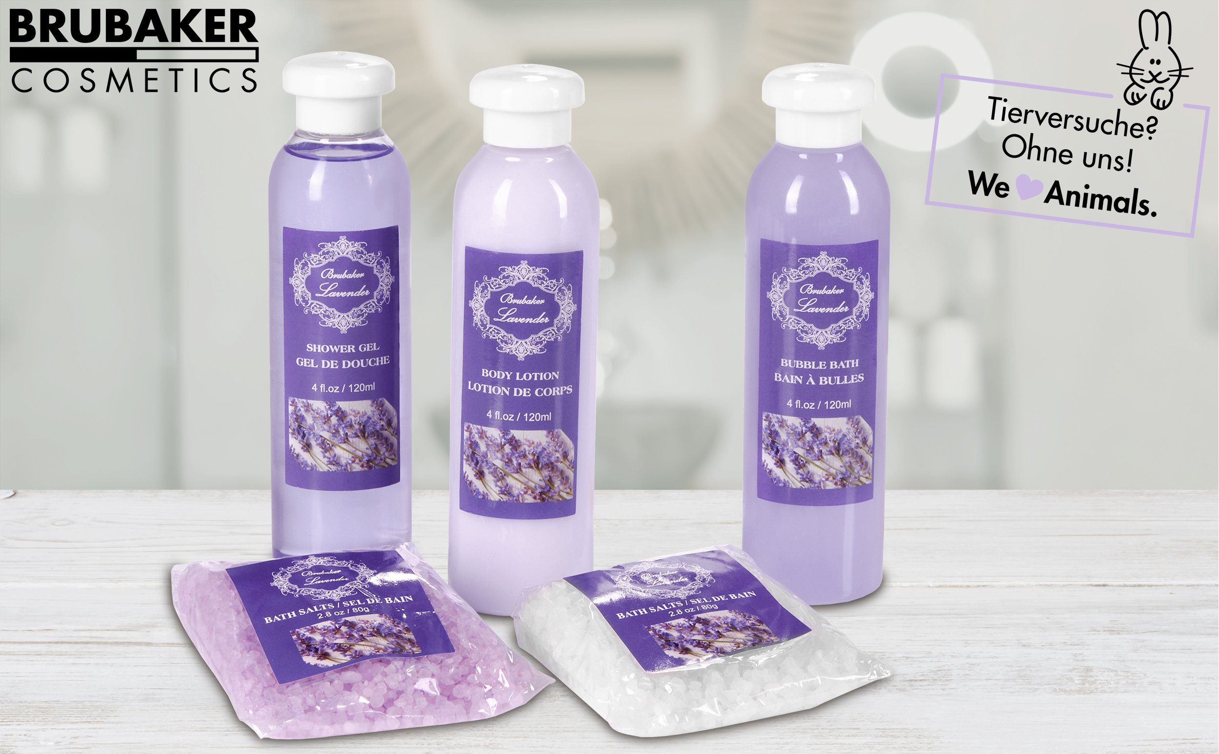 BRUBAKER Pflege-Geschenkset 2 in 1 Pflegeset Lavendel & Aloe Vera - Wellness Set, 15-tlg., Damen Dusch- und Badeset - Frauen Beauty Geschenkset mit Dekoration