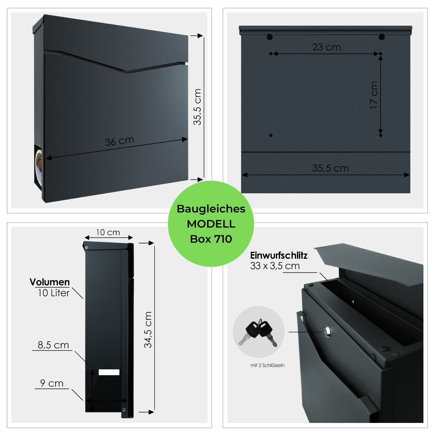 MOCAVI Briefkasten MOCAVI Box 710 Briefkasten mit Zeitungsfach weiß, integriert