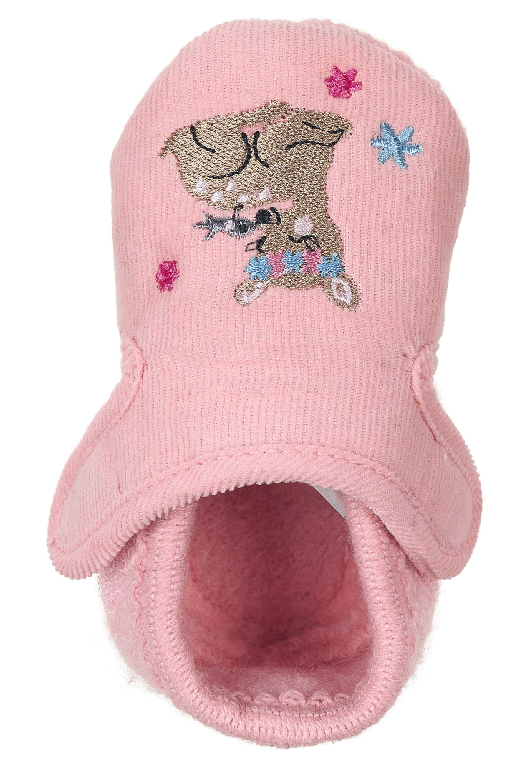 Baby-Krabbelschuhe Reh aus Filz und Cord, Flieder