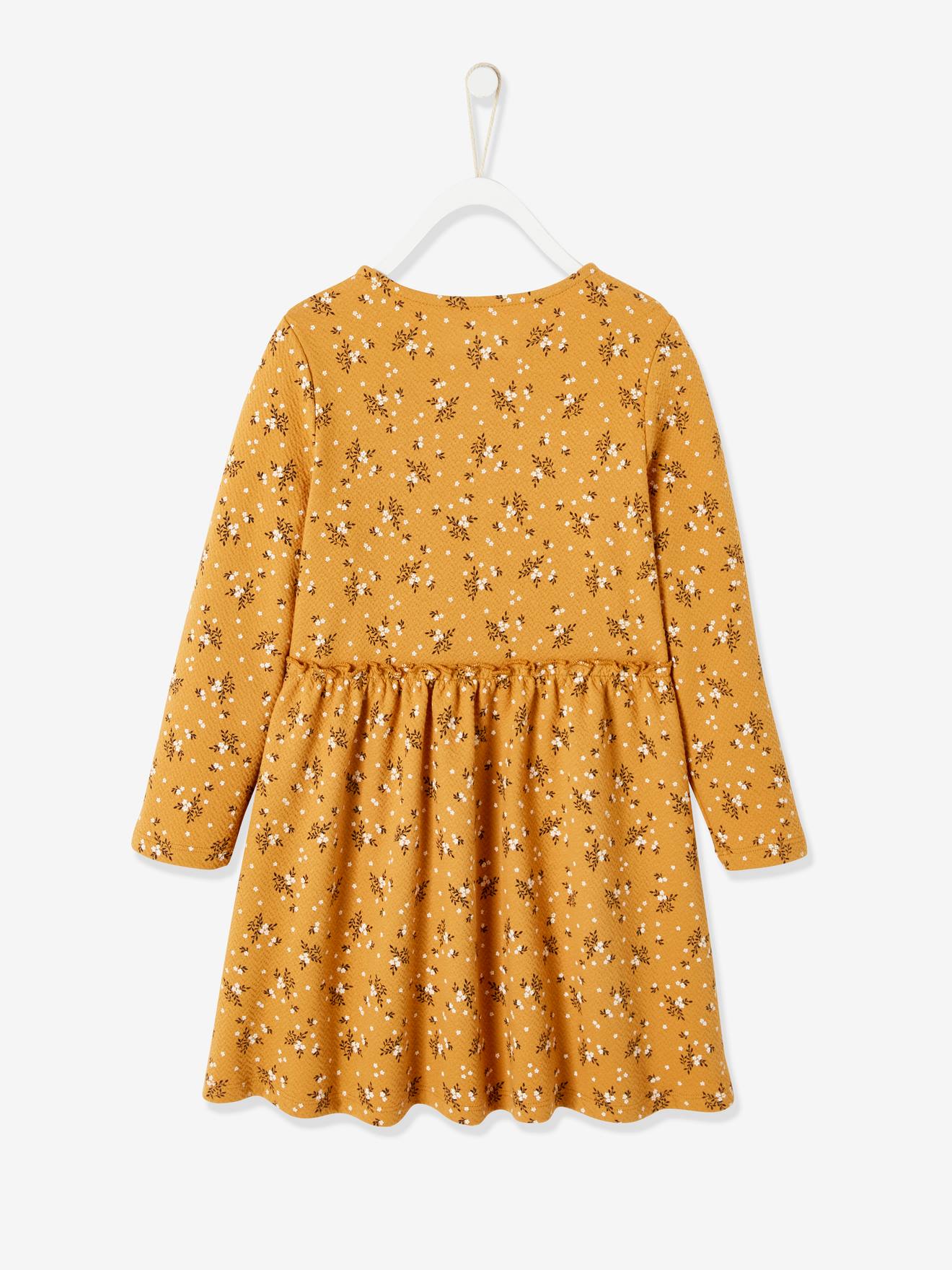 Robe imprimée fille maille reliéfée curcuma imprimé