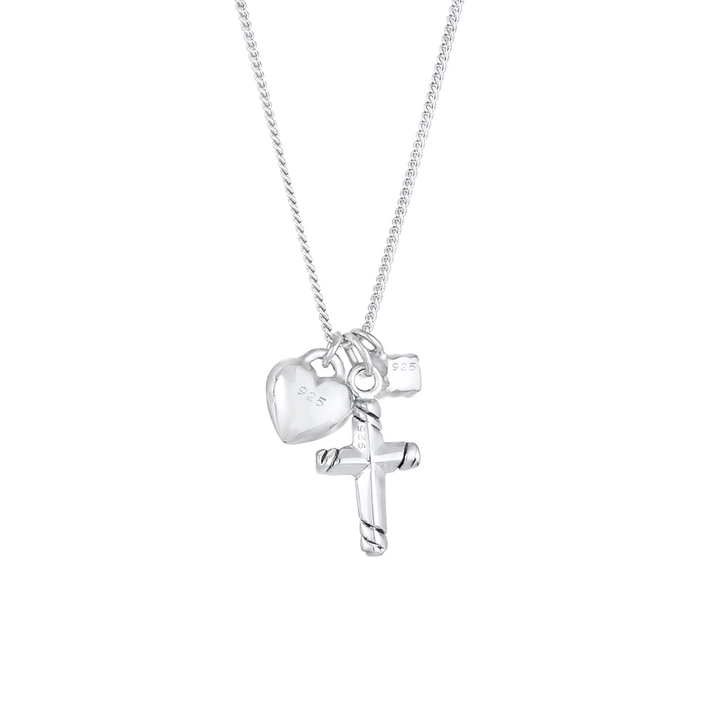 Elli Elli Collier Pendentifs de Coeur Croix Poisson Réligion avec Cristaux de Zircone  collier