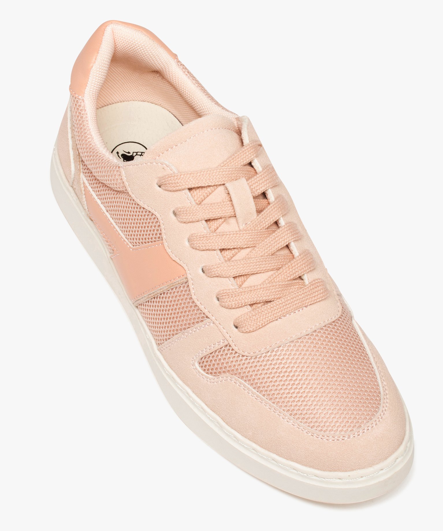 Baskets femme unies multi-matières à lacets rose | GEMO