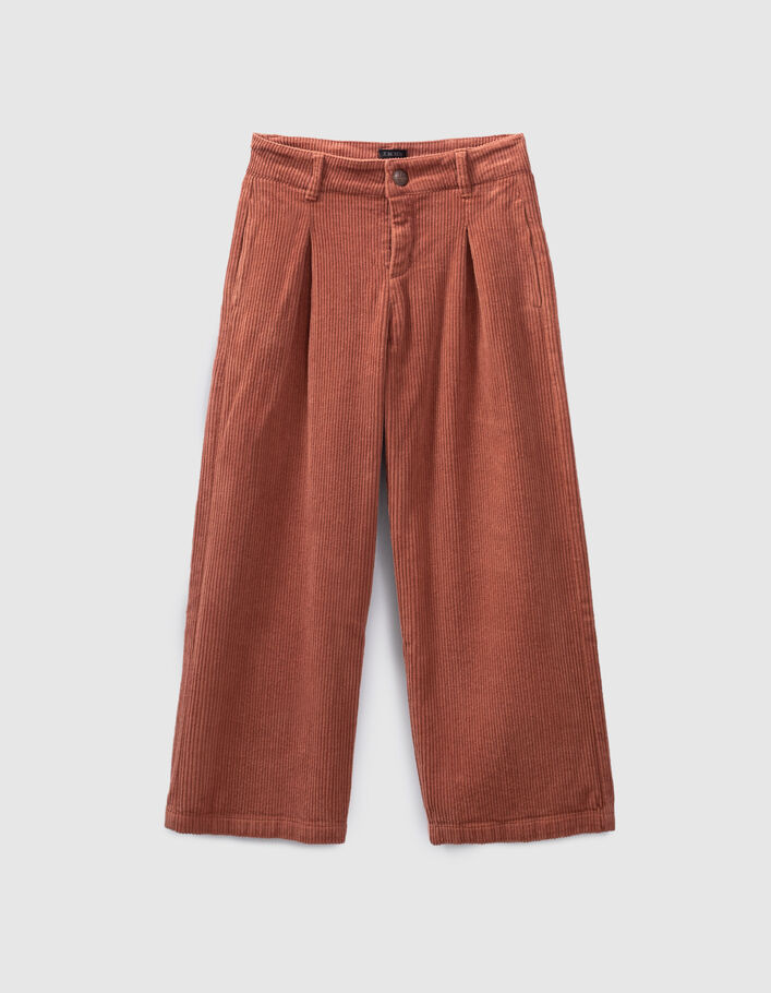 Pantalon large rose cuivré en velours côtelé fille