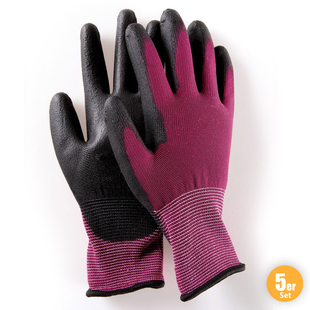 Powertec Garden Multifunktions Handschuhe, Rot, Größe 7 - 5er Set