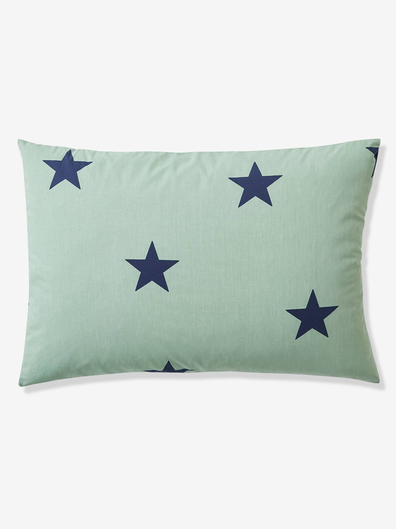 Parure housse de couette + taie d'oreiller enfant DREAM BIG basics kaki / étoiles marine