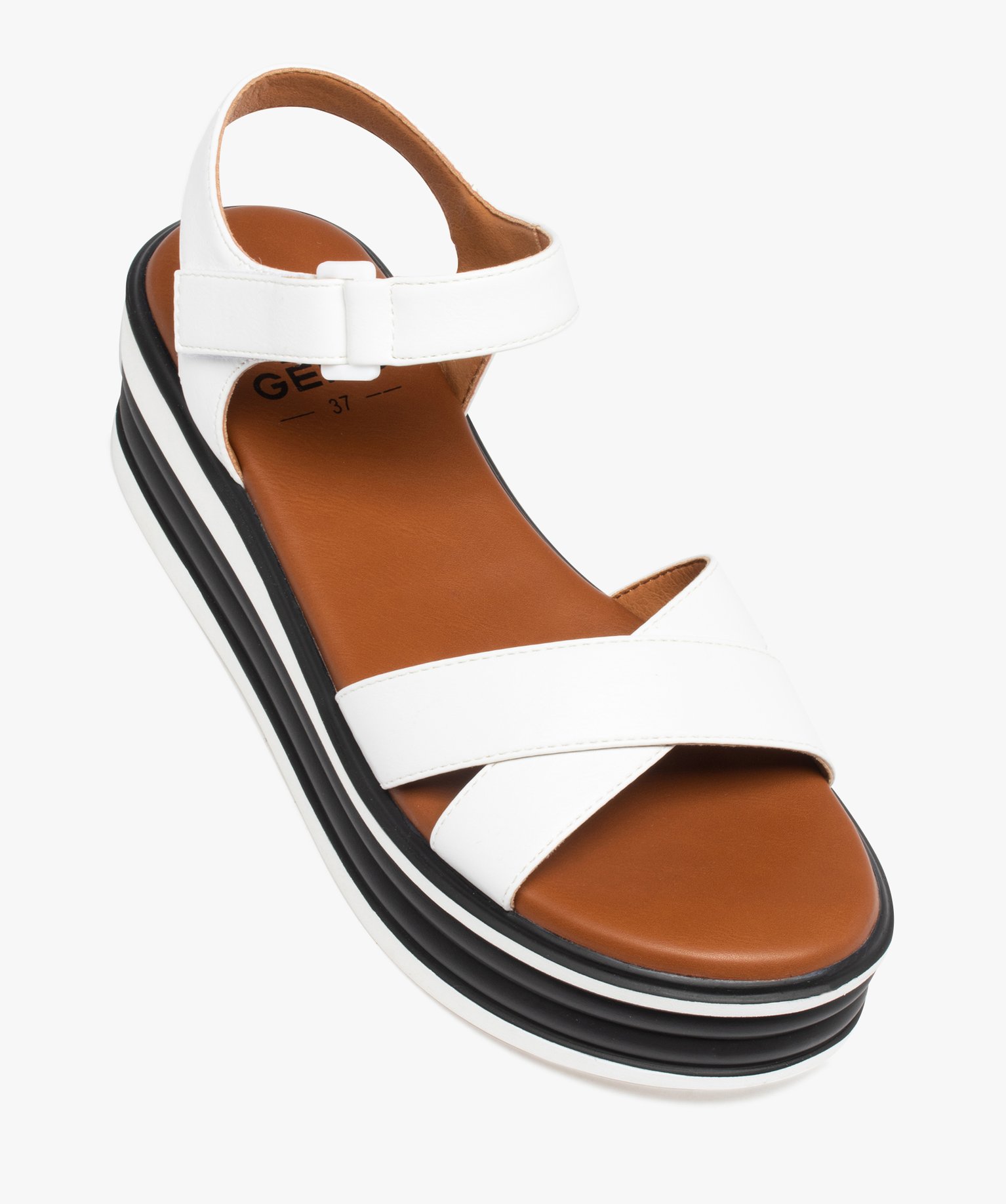 Sandales femme compensées à semelle bicolore blanc | GEMO