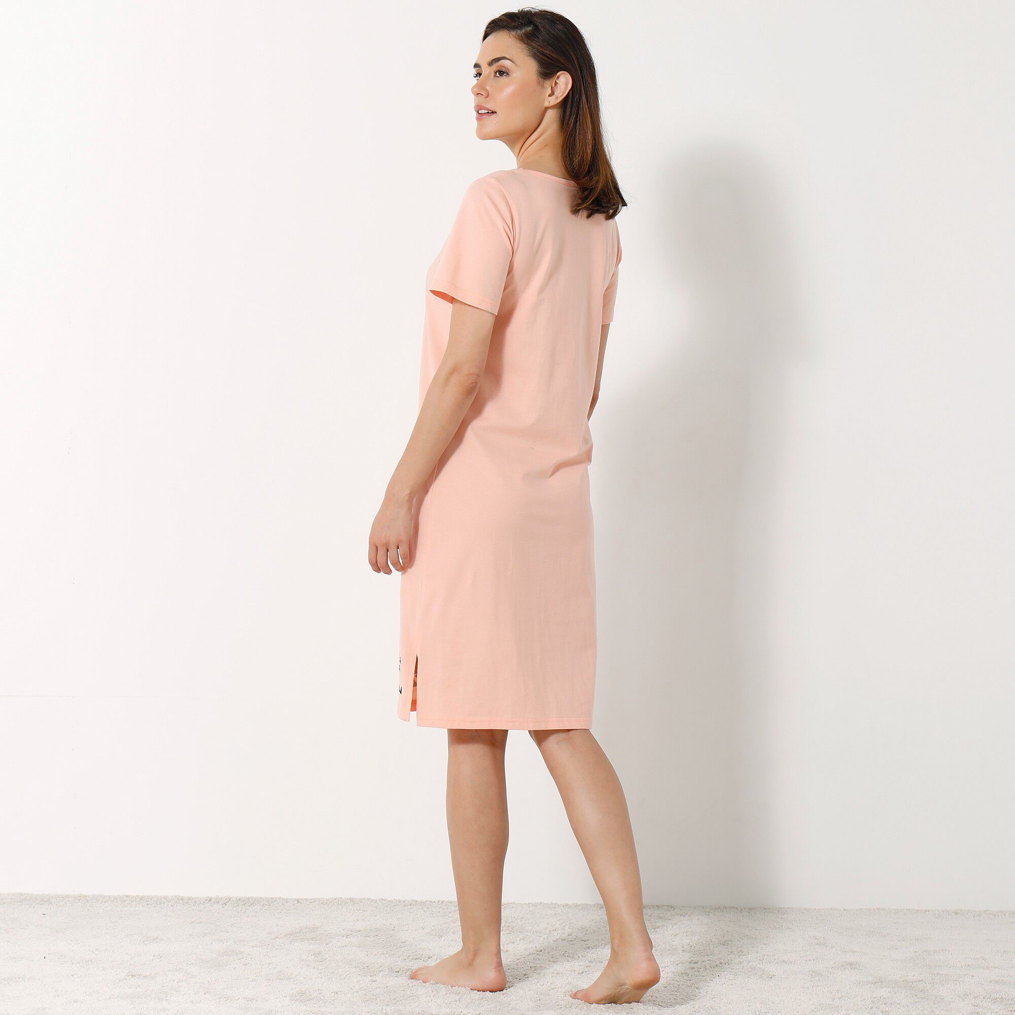 Chemise de nuit courte imprimé chat