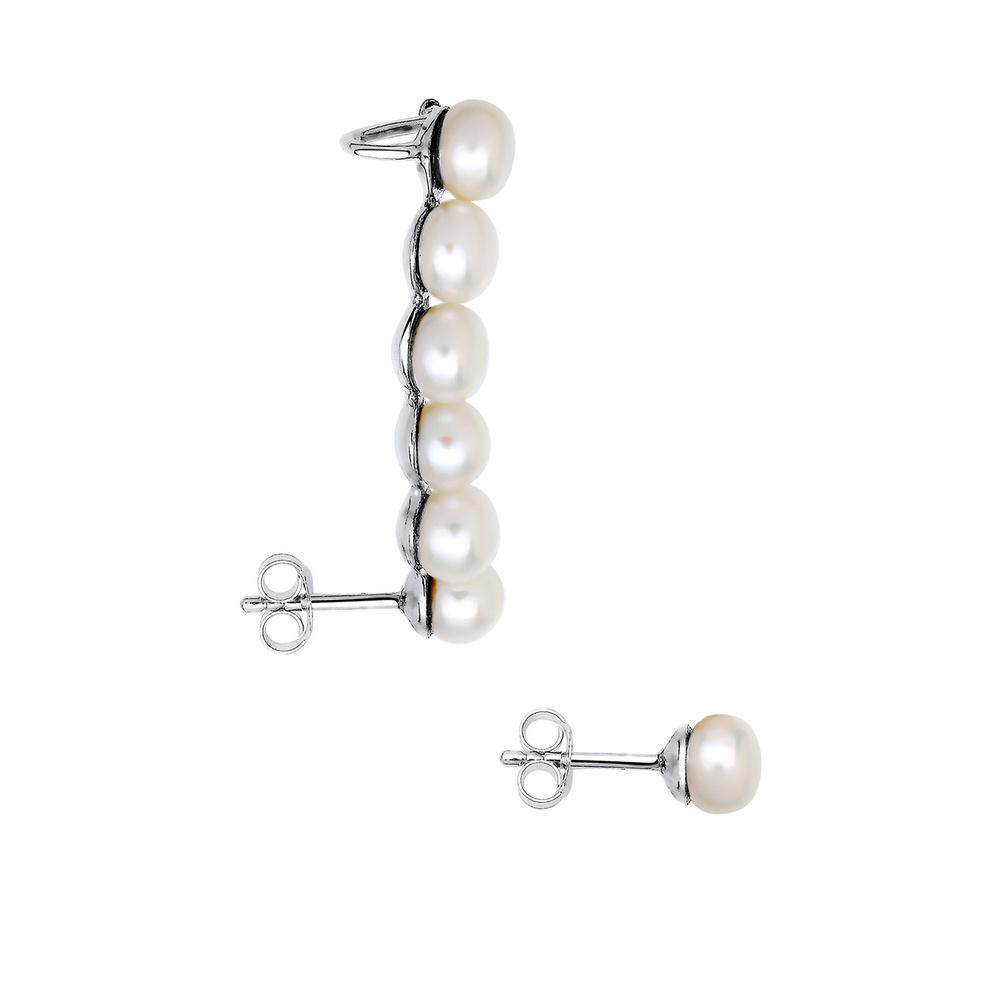 Elli Elli Boucles d'Oreilles Süwasserzuchtperle Earcuff Statement 925 Silber Boucles d'oreilles