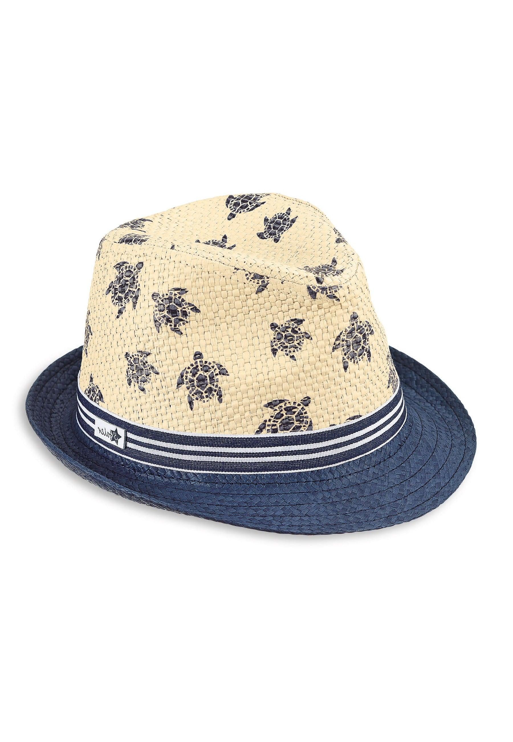 Strohhut mit Schildkröten in Beige und Blau