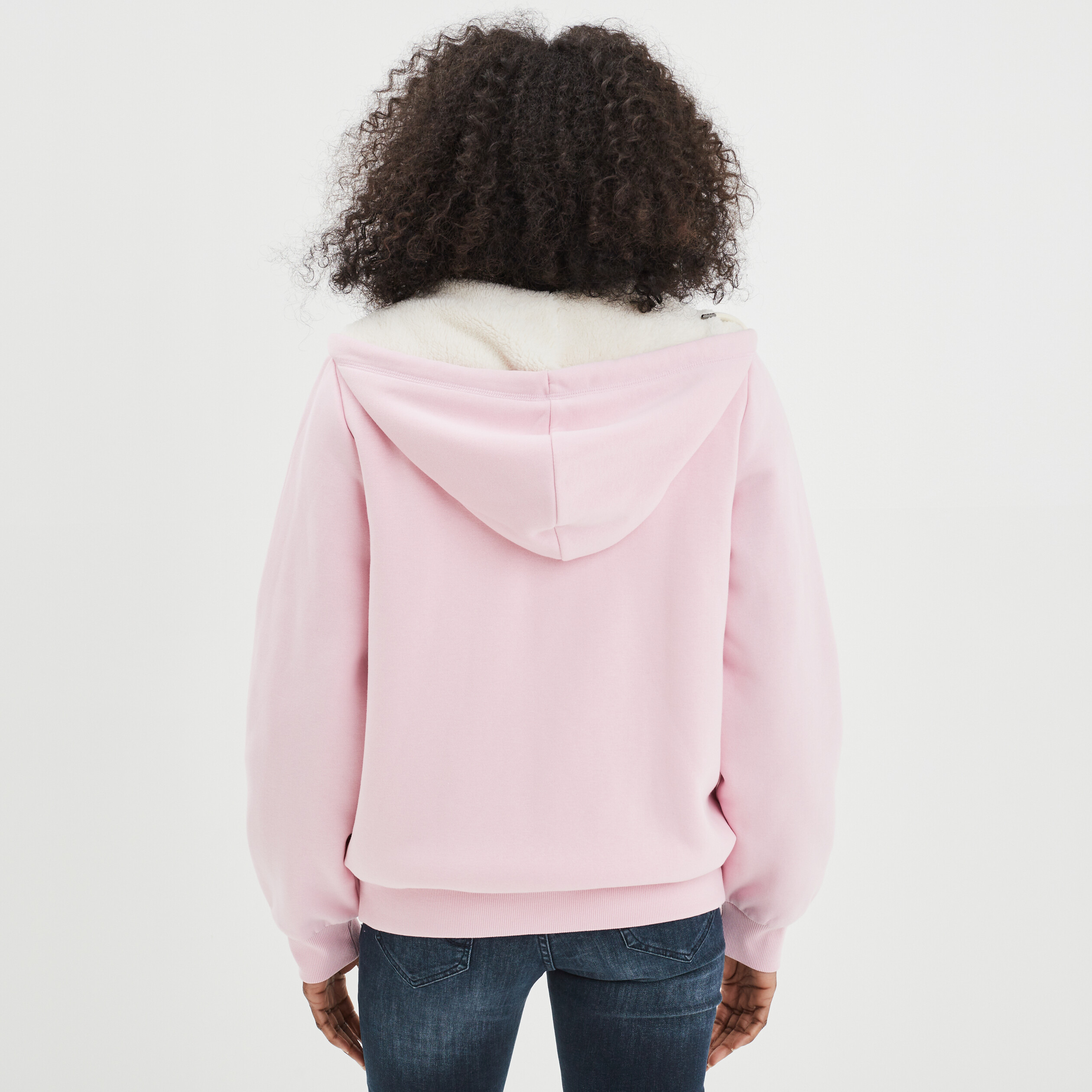 Sweat zippé à capuche doublure sherpa rose clair femme | La Halle