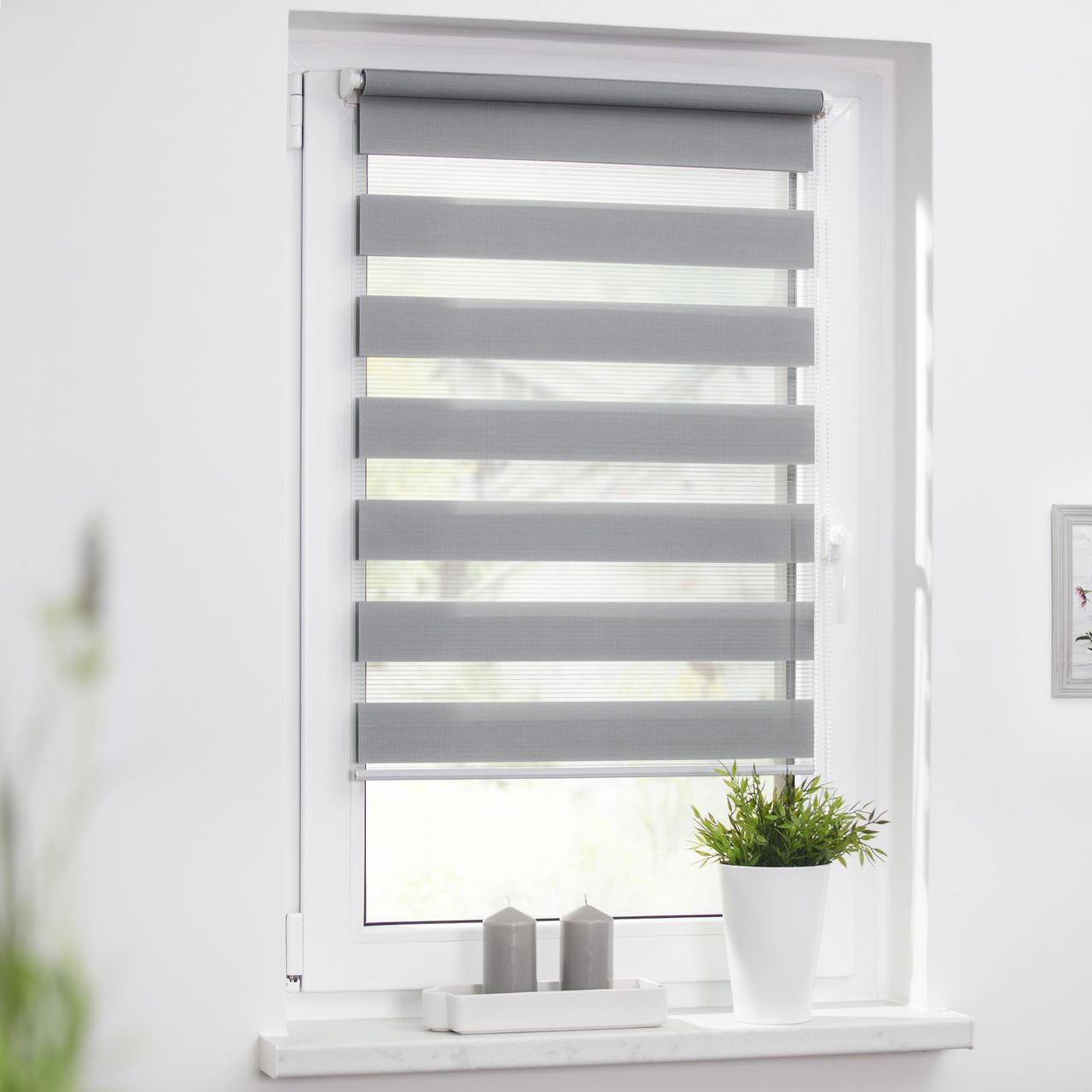 Lichtblick Duo-Rollo Klemmfix, ohne Bohren - Grau, 90 cm x 220 cm (B x L)